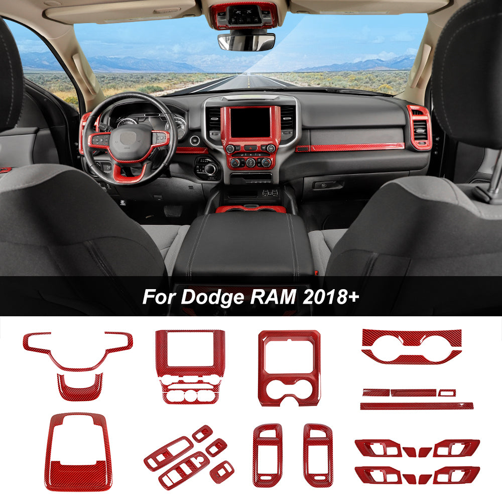 27pcs Interior Decoration Kit Trim Cover For Dodge Ram 2018+ Red Carbon Fiber｜CheroCar