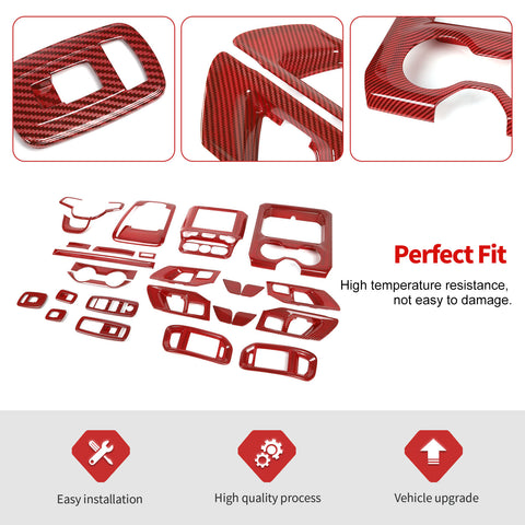 27pcs Interior Decoration Kit Trim Cover For Dodge Ram 2018+ Red Carbon Fiber｜CheroCar