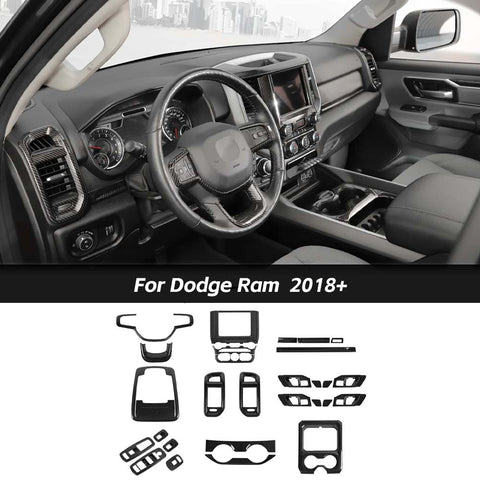 27pcs Interior Decoration Kit Trim Cover For Dodge Ram 2018+ Carbon Fiber｜CheroCar