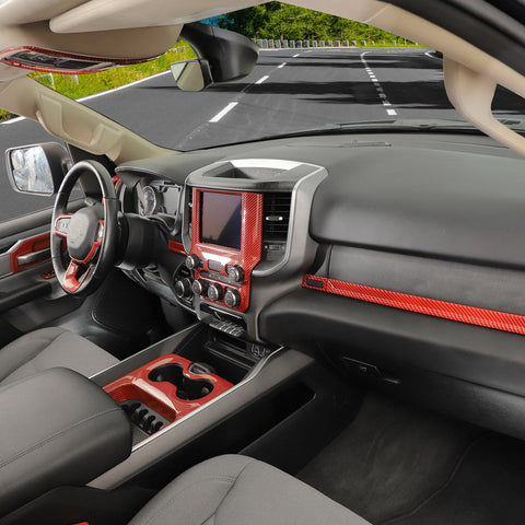 34pcs/set Interior Decoration Kit Trim Cover For Dodge Ram 2018+ Red Carbon Fiber｜CheroCar