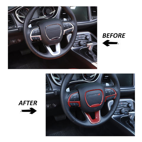 Steering Wheel Decor Cover Trim for Dodge Challenger & Charger 2015+ & Durango 2014+ Red Carbon Fiber｜CheroCar