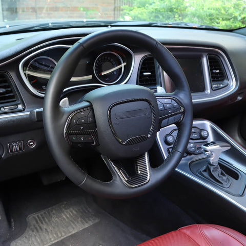 Steering Wheel Decor Cover Kit Trim for Dodge Challenger & Charger 2015+ & Durango 2014+ Carbon Fiber｜CheroCar