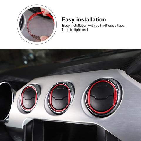 Red Aluminum Dashboard Air Conditioner Vent Trim Cover Ring Fit for Ford Mustang 2015+ Accessories | CheroCar