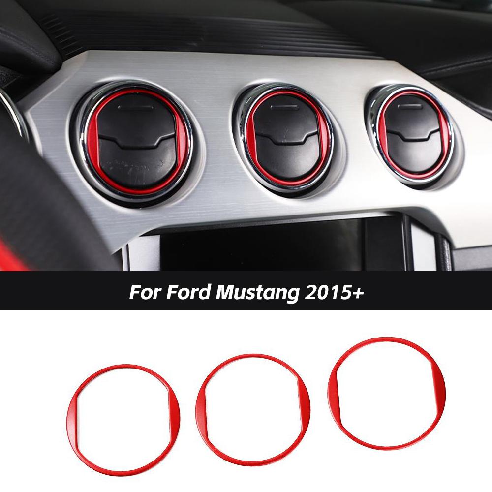 Red Aluminum Dashboard Air Conditioner Vent Trim Cover Ring Fit for Ford Mustang 2015+ Accessories | CheroCar