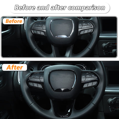 Steering Wheel Decor Cover Trim for Dodge Challenger & Charger 2015+ & Durango 2014+ Black｜CheroCar