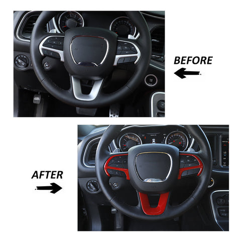 Steering Wheel Decor Cover Trim for Dodge Challenger & Charger 2015+ & Durango 2014+ Red｜CheroCar