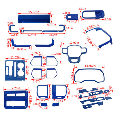 For 2021+ Ford F150 12 x Center Console And Car Door Trim Kit Blue