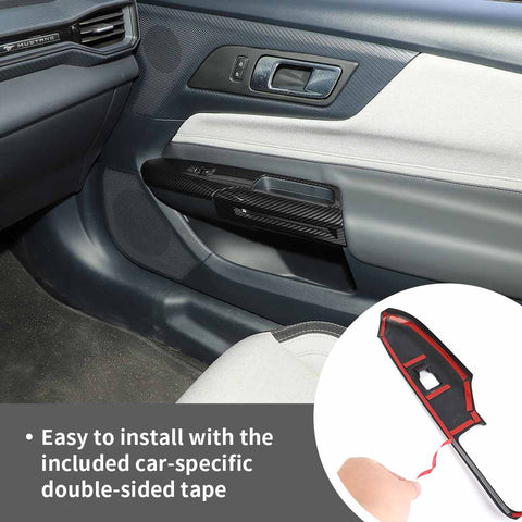 For 2015+ Ford Mustang Carbon Fiber Door And Window Lift Handle Trim Cover Suitable