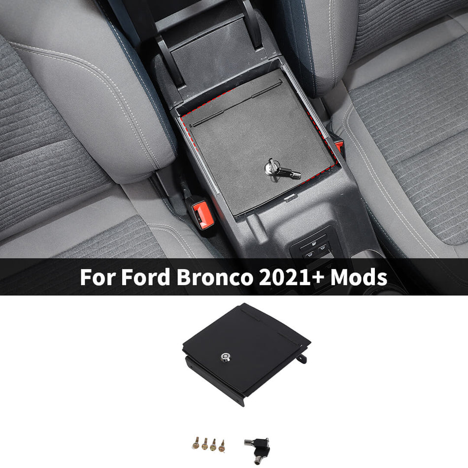 For 2021+ Ford Bronco Safe Box Center Console Armrest Storage Lock Box