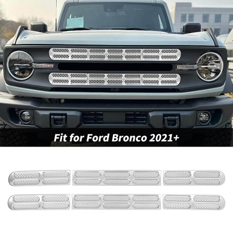 For 2021+ Ford Bronco Front Grille Grill Insert Net Trim Decor （Fits 7-slot Grille）