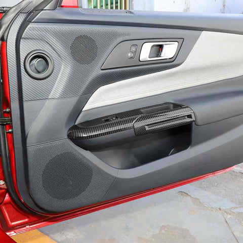 For 2015+ Ford Mustang Carbon Fiber Door And Window Lift Handle Trim Cover Suitable