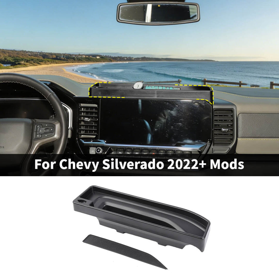 For 2022+ Chevy Silverado Center Console Dash Storage Box Tray With Phone Holder Bracket