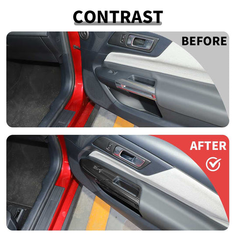 For 2015+ Ford Mustang Carbon Fiber Door And Window Lift Handle Trim Cover Suitable