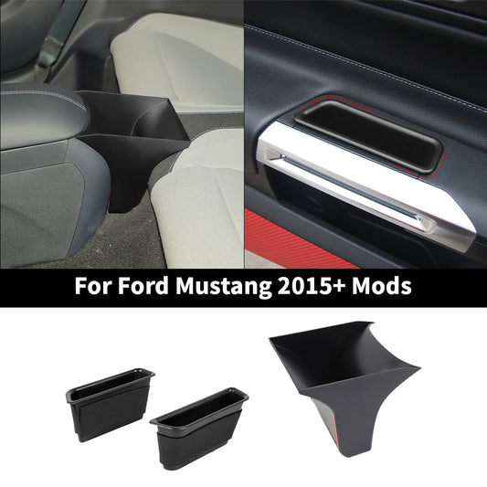 For 2015+ Ford Mustang Car Door Inner Armrest Rear Center Storage Box Kit (3 pcs)