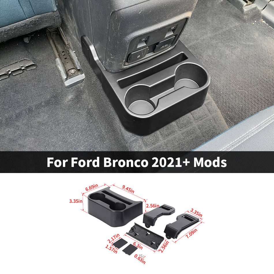 For 2021+ Ford Bronco 4-Door Version Interior Rear Seat Water Cup Holder Mount Storage Box Pocket