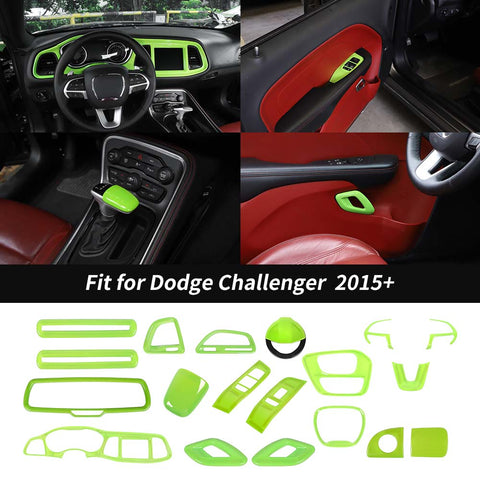 19 x Car Interior Decoration Trim Cover Kits For Dodge Challenger 2015+ Green Accessories | CheroCar