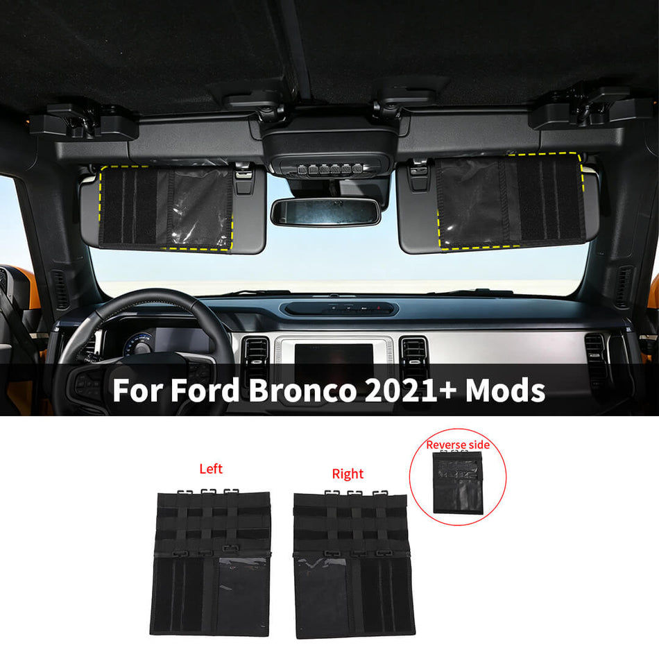 For 2021+ Ford Bronco Inner Sun Visor Organizer Storage Bag Holder UV Block (2 pcs)