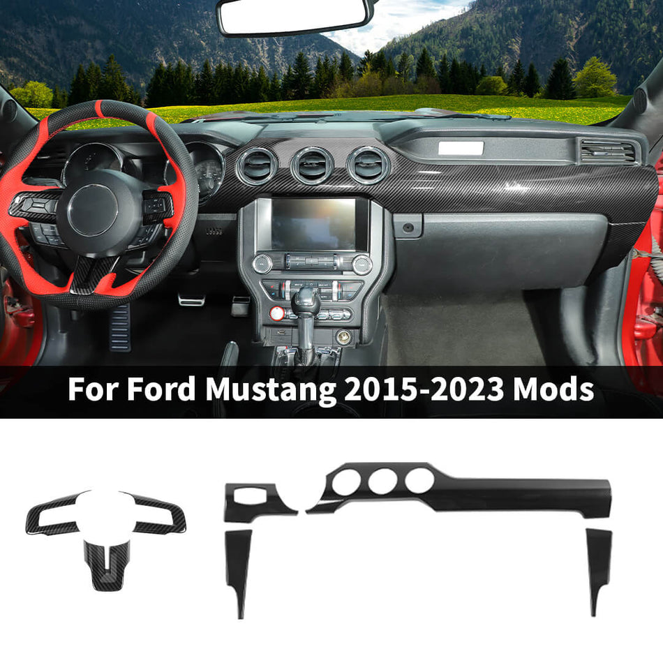 For 2015-2023 Ford Mustang Interior Steering Wheel Center Console Dash Panel Trim Cover Kit (7 pcs)