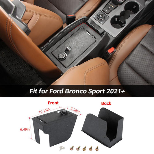 For 2021+ Ford Bronco Sport Locking Center Console Armrest Box Safe Organizer