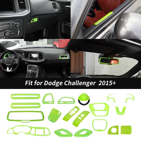 19 x Car Interior Decoration Trim Cover Kits For Dodge Challenger 2015+ Green Accessories | CheroCar