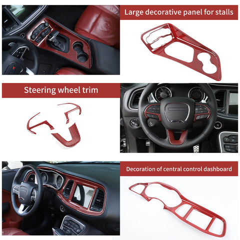 For 2015+ Dodge Challenger Interior Center Console Decor Cover Trim Kit