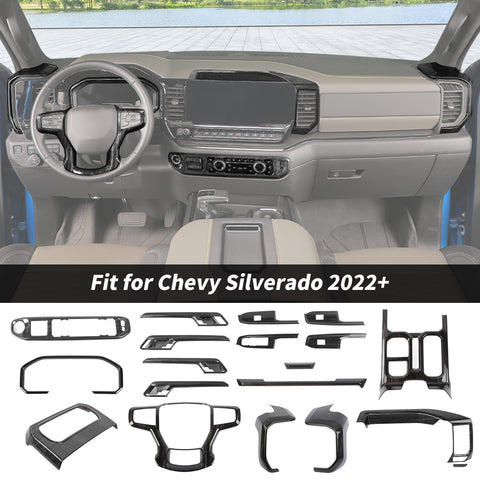 For 2022+ Chevy Silverado 18 x Inner Center Console Dash & Door Handle Trim Cover Kit