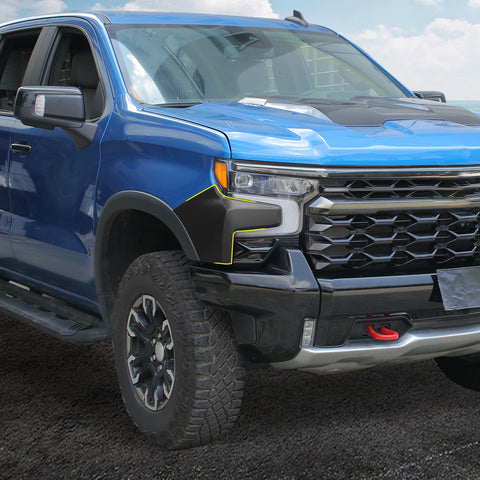 For 2022+ Chevrolet Silverado Black Front Grill Side Fender Wrap Corner Cover Trim