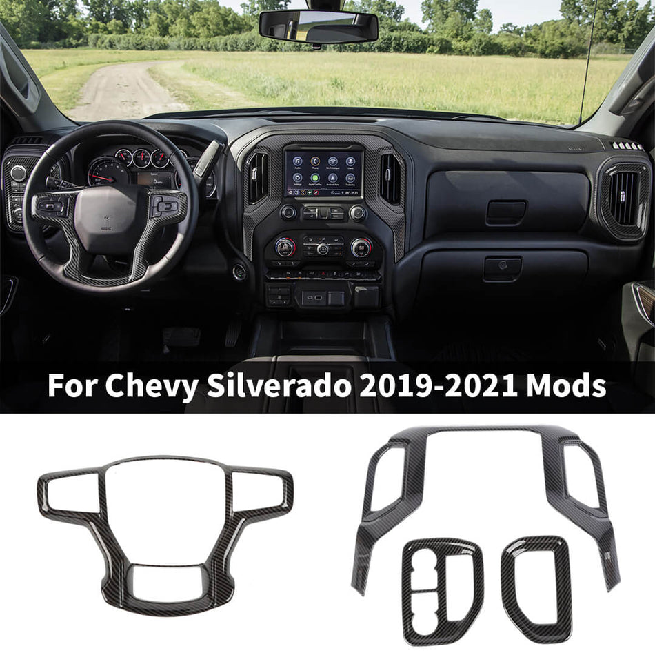 For 2019-2021 Chevy Silverado Premium Version Interior Steering Wheel Navigation Trim Cover Kit (4 pcs)