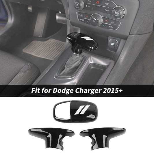For 2015+ Dodge Challenger/Charger/2018+ Durango Black Gear Shift Knob Head Cover Trims