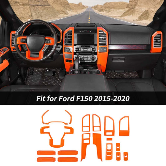 For 2015-2020 Ford F150 19 x Console Steering Wheel Dashboard Window Handle Trim Cover Kit Orange