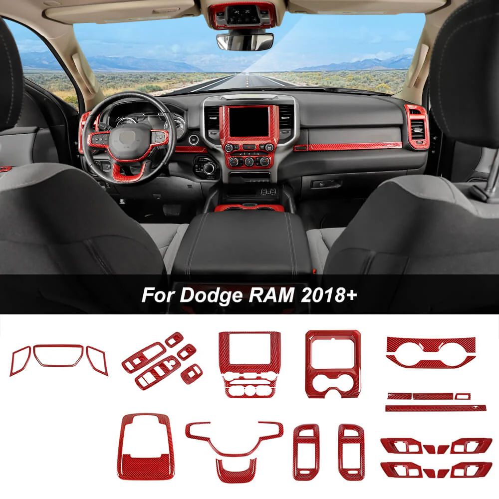 For 2018+ Dodge Ram Red Carbon Fiber 30 x Interior Decoration Kit Trim Cover