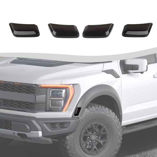 For Ford F150 Raptor 2021+ Side Marker Wheel Eyebrow Light Cover Trim Smoked Black