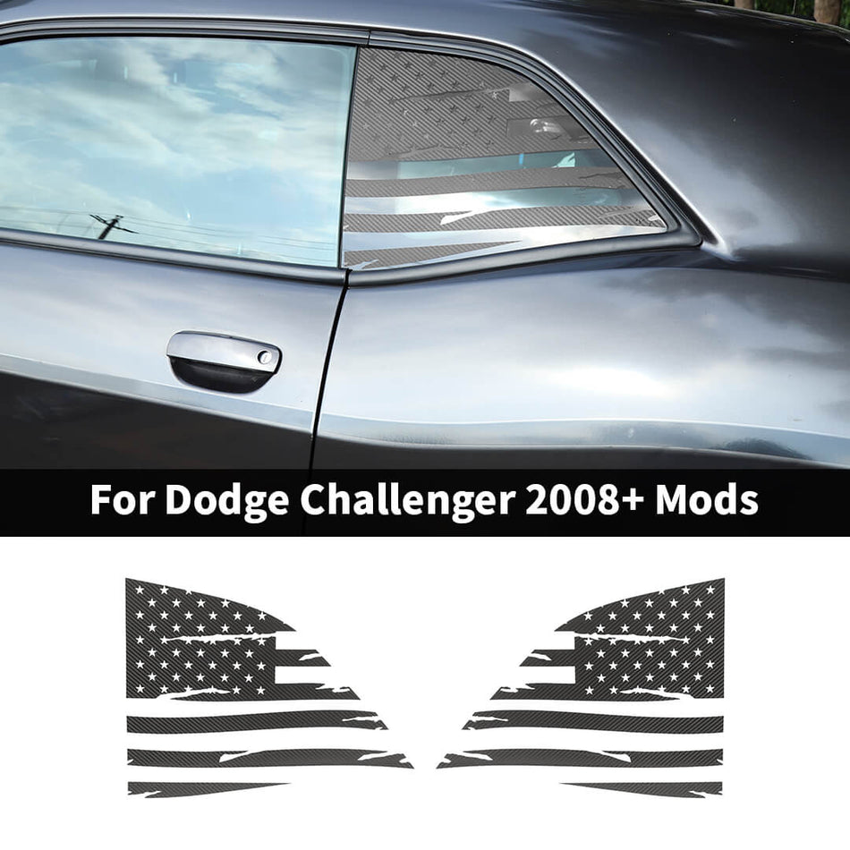 For 2008+ Dodge Challenger USA Flag Rear Window Sticker Decals Trim Cover (2 pcs)