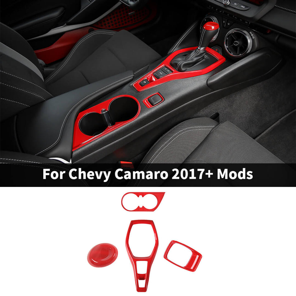 For 2017+ Chevy Camaro Interior Center Console Gear Shift Panel Trim Cup Holder Cover (4 pcs)
