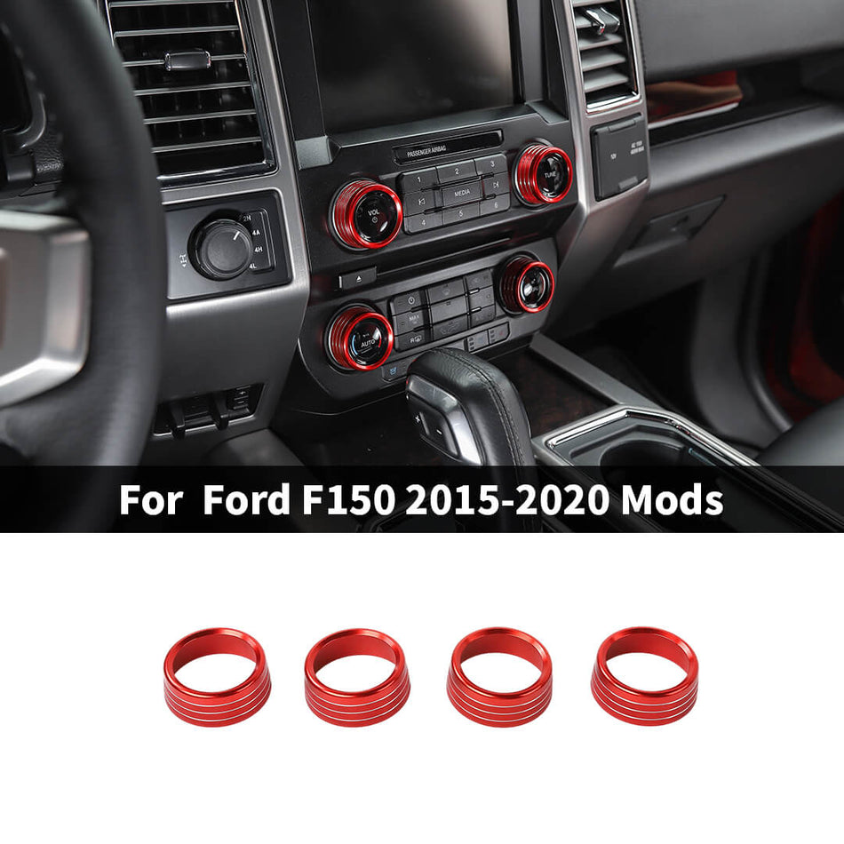 For 2015-2020 Ford F150 Interior Center Comsole Air Conditioning Audio Volume Switch Knob Trim Ring (4 pcs)