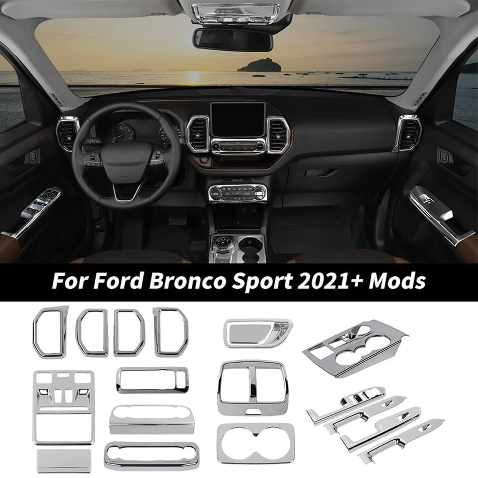 For 2021+ Ford Bronco Sport Interior Center Console Dashboard Cover Trim Decor Kit (18 pcs)
