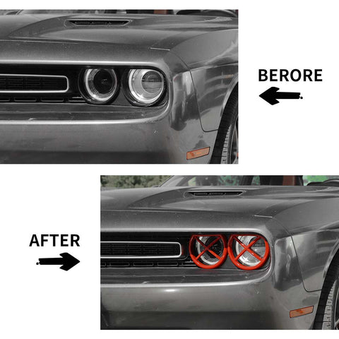 For 2015+ Dodge Challenger Front Headlight Lamp Frame Cover Trim Ring Bezels