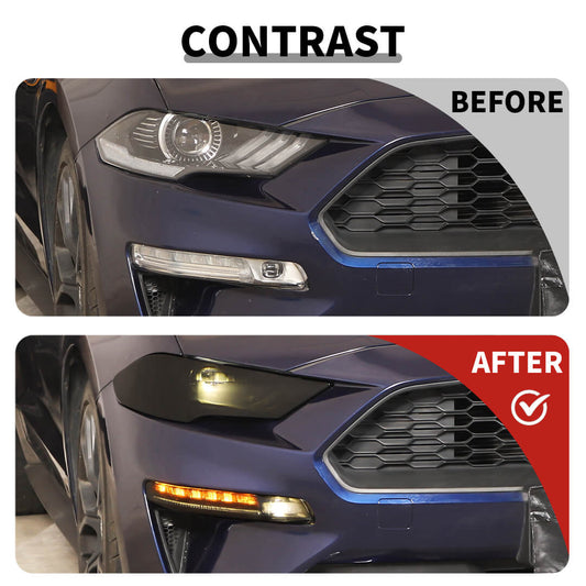 For 2018-2023 Ford Mustang Smoked Black Front Lamp Covers Fog & Head Light Trim Cover