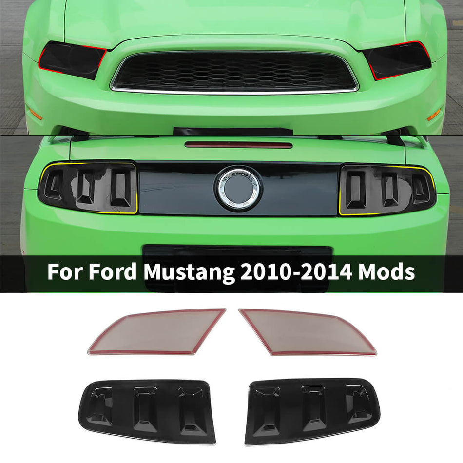 For 2010-2014 Ford Mustang Smoked Black Front Headlight /Rear Taillight Lamp Cover Trim Kit