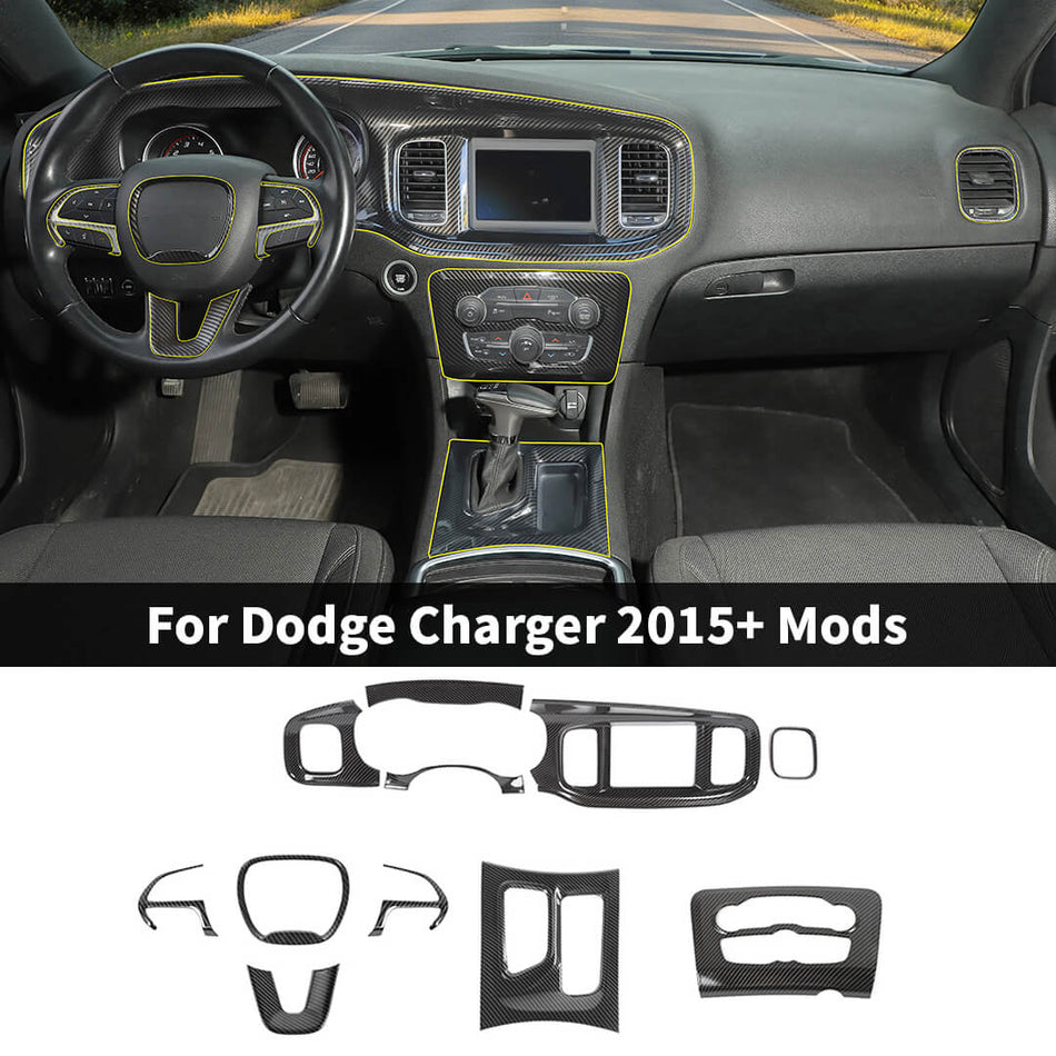 For 2015+ Dodge Charger Interior Center Console Cover Trim Kit (11 pcs)