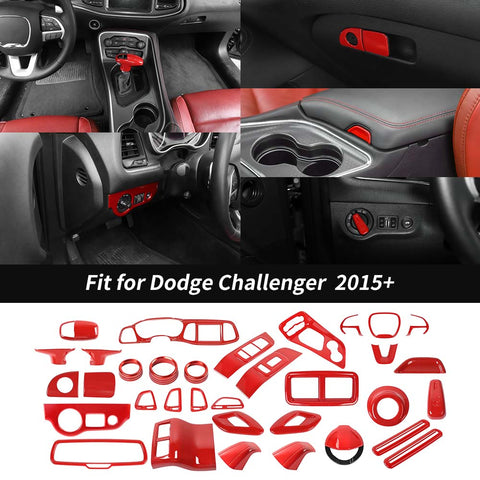 34 x Inner Full Set Decoration Cover Trim Kit For Dodge Challenger 2015+ Red Accessories | CheroCar