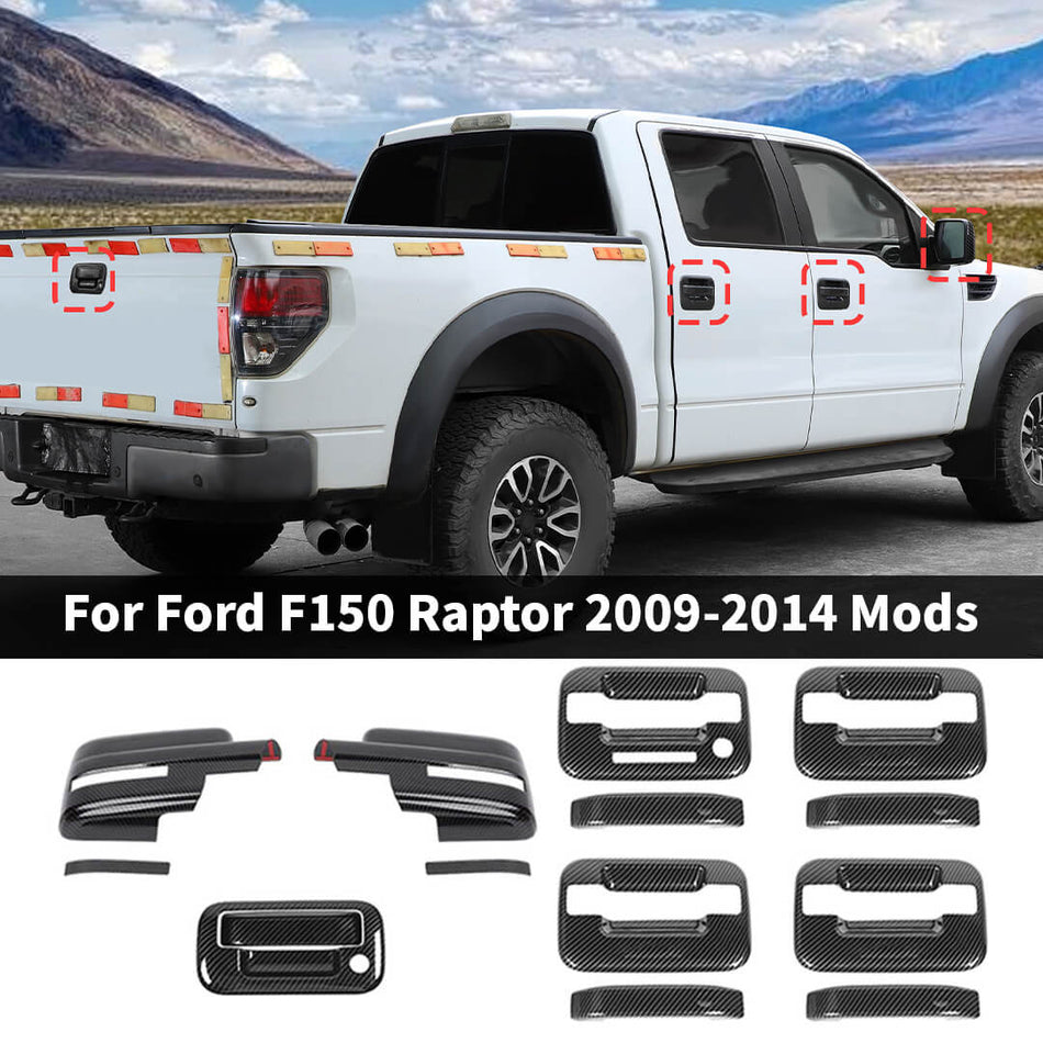 For 2009-2014 Ford F150 Raptor Rearview Mirror Side Door Tailgate Handle Cover Trim Kit (14 pcs)