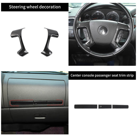 For 2007-2013 Chevy Silverado/GMC-SIERRA Interior Center Console Steering Wheel Cup Holder Trim Cover Kit