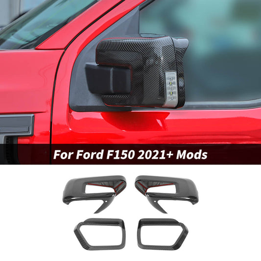 For 2021+ Ford F150 Rear View Mirror Shell & Rain Eyebrow Cover Trim Frame Kit