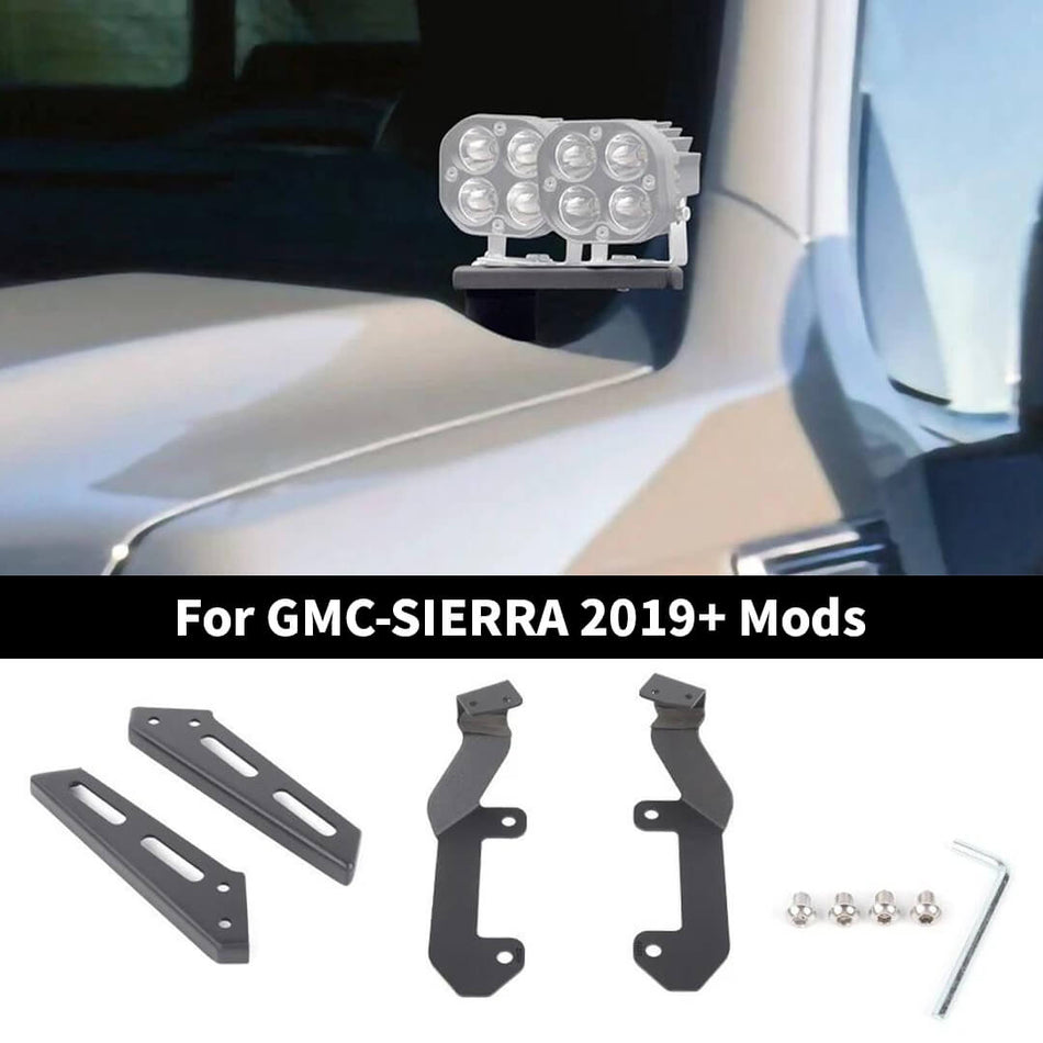 For 2019+ GMC-SIERRA Front LED Light Pod Engine Hood Mount Bracket Holder (2 pcs)