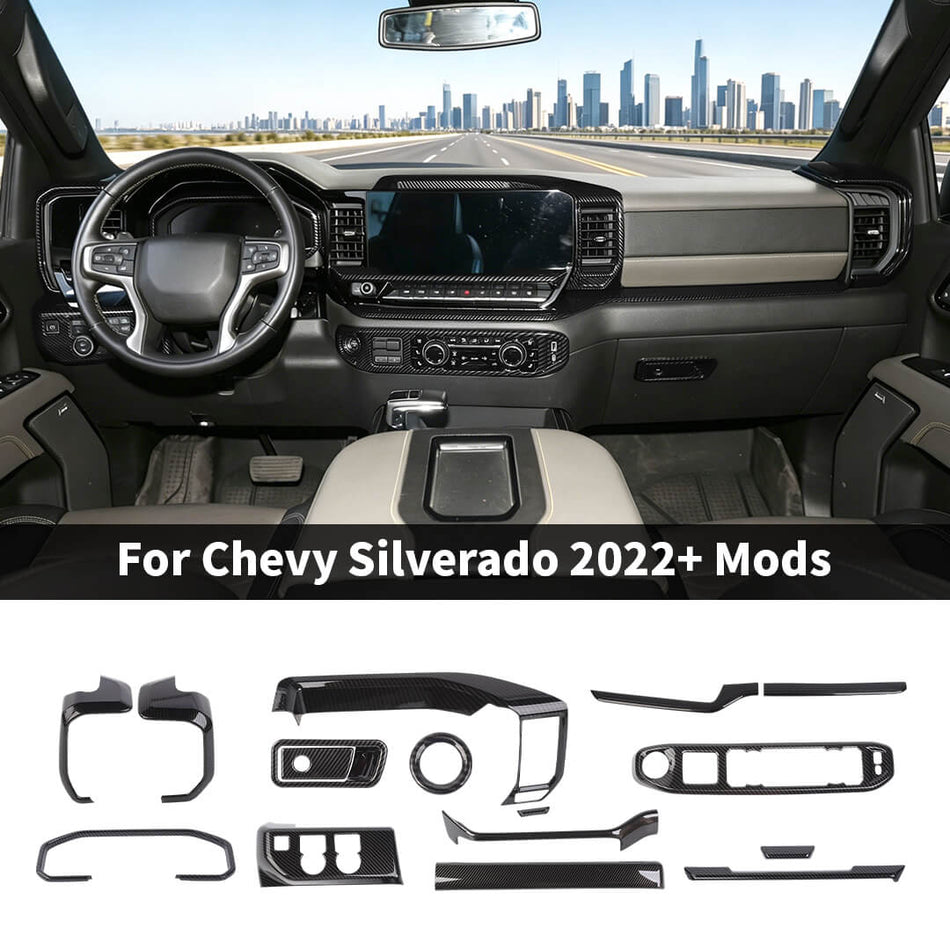 For 2022+ Chevy Silverado Interior Center Console Trim Cover Decor Kit (16 pcs)