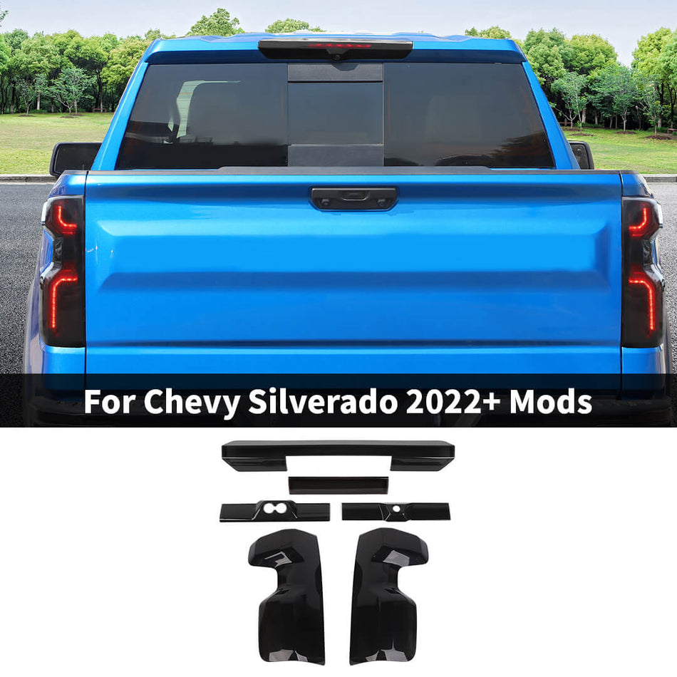 For 2022+ Chevy Silverado Smoked Third Brake Light & Tail Light Decoration Cover Trim Kit（6 pcs）