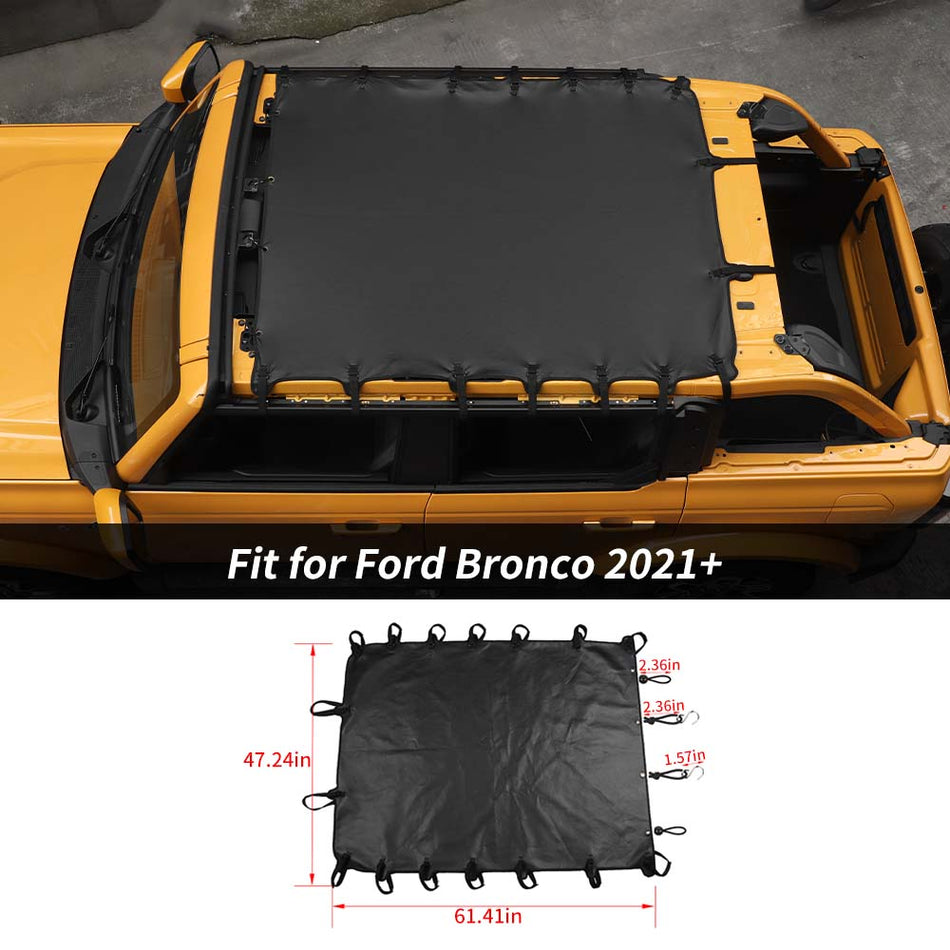 For 2021+ Ford Bronco 4-Door Black Leather Soft Top Sunshade Mesh Cover UV