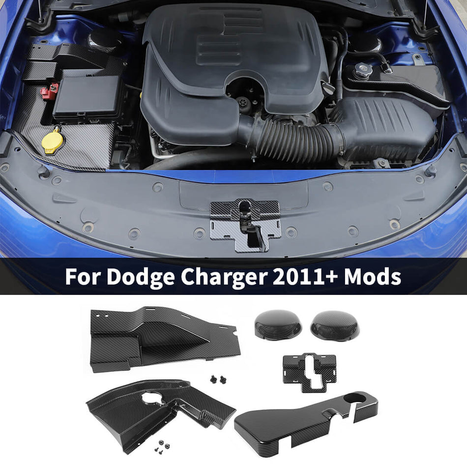 For 2011+ Dodge Charger Engine Hood Tanks Cover Overlay Trim Decor Kit (6 pcs)
