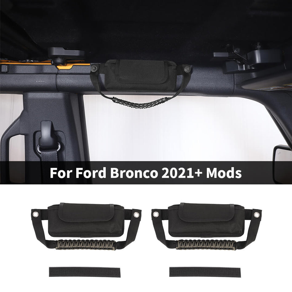 For 2021+ Ford Bronco Front Top Door Roll Bar Grab Handle Storage Bag Holder